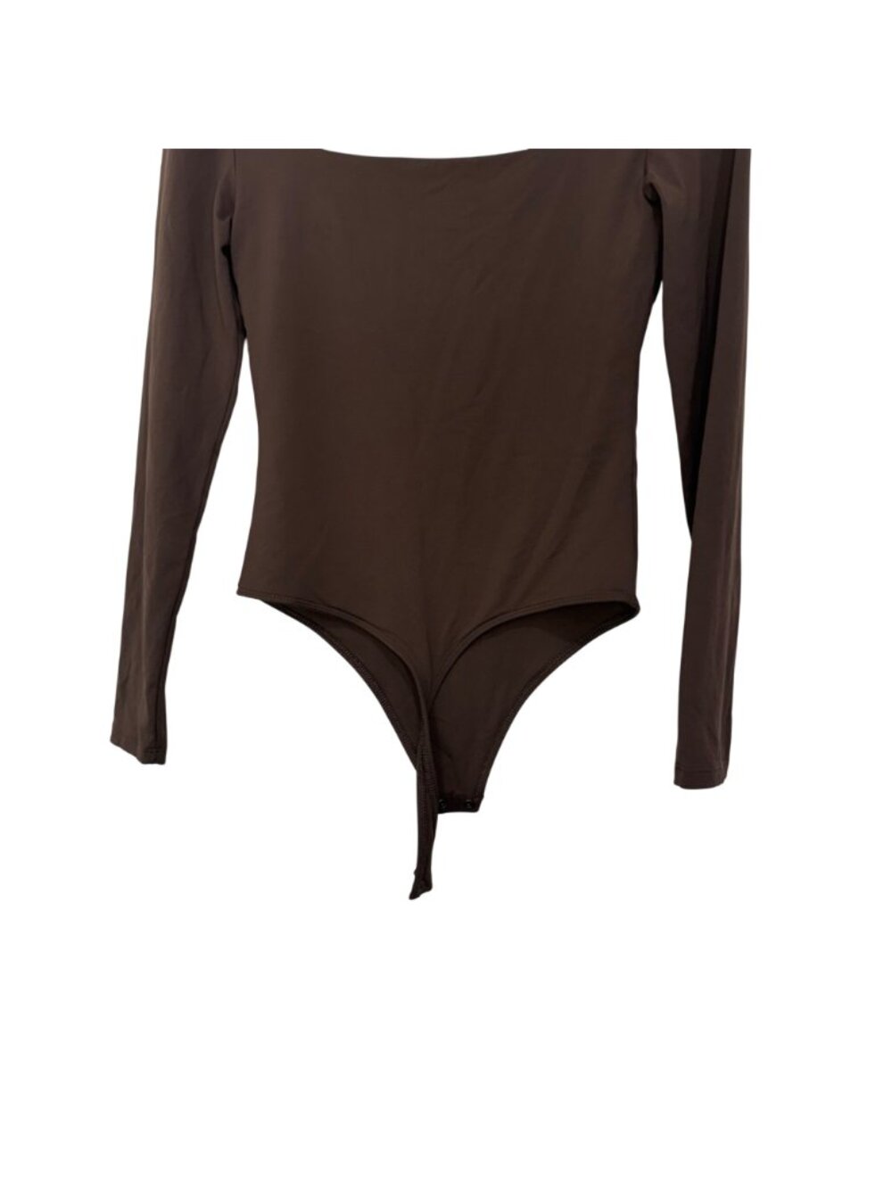 Babaton Women Long-Sleeve Dark Brown Bodysuit Size M Nylon Blend Snap Closure - Picture 8 of 9